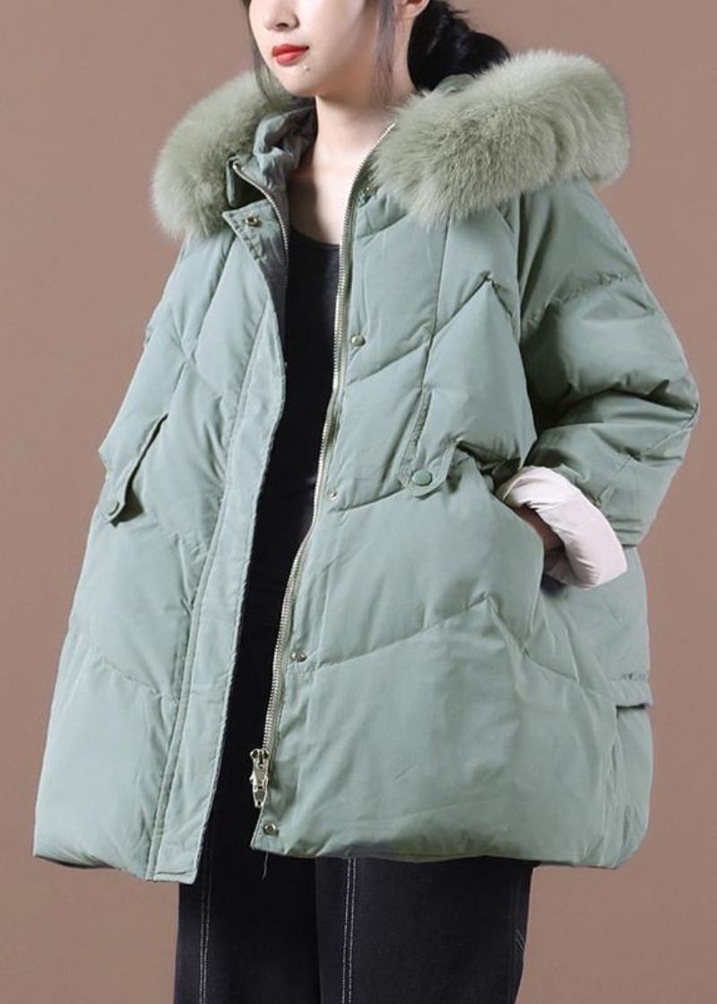 Manteau D'hiver Chaud Vert Décontracté Grande Taille Parka À Capuche Et Col En Fourrure