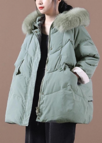 Manteau D'hiver Chaud Vert Décontracté Grande Taille Parka À Capuche Et Col En Fourrure