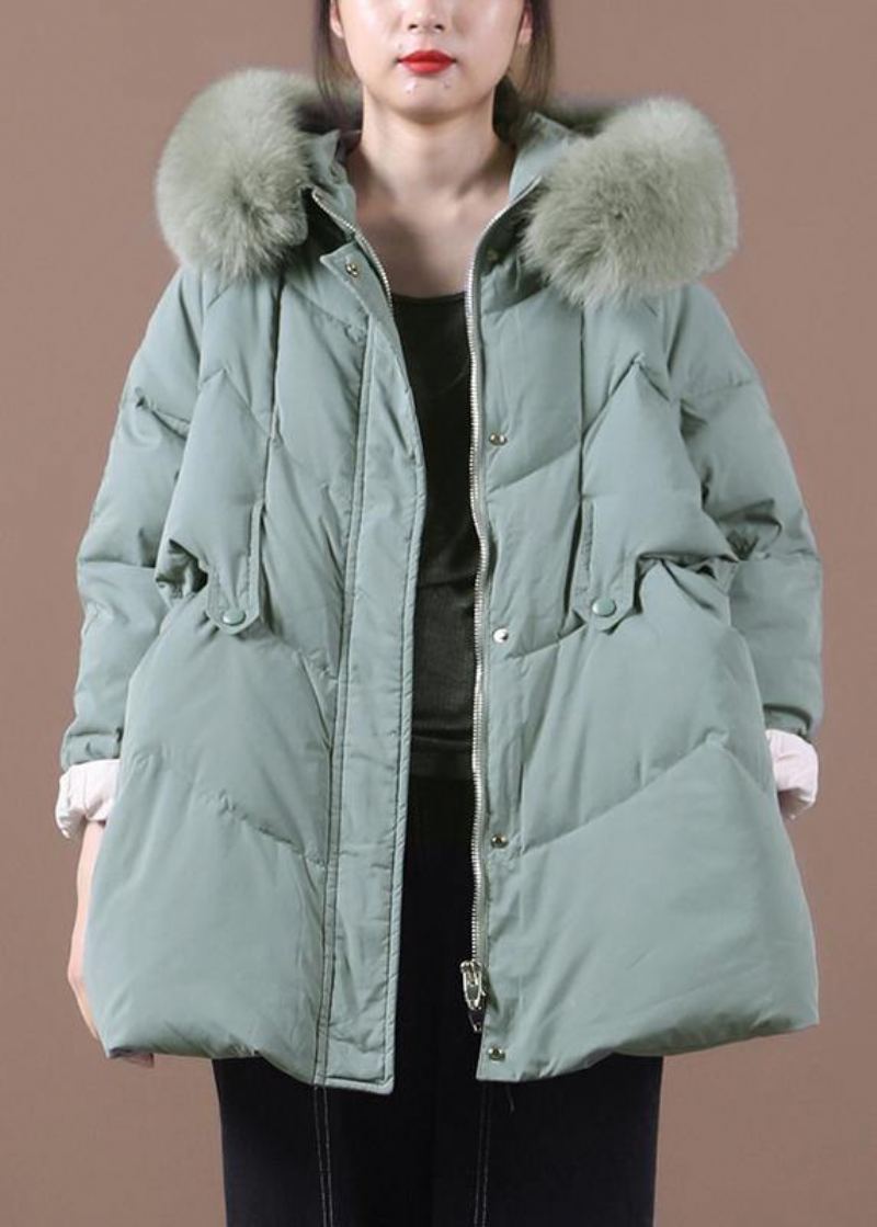 Manteau D'hiver Chaud Vert Décontracté Grande Taille Parka À Capuche Et Col En Fourrure - Doudounes femmes