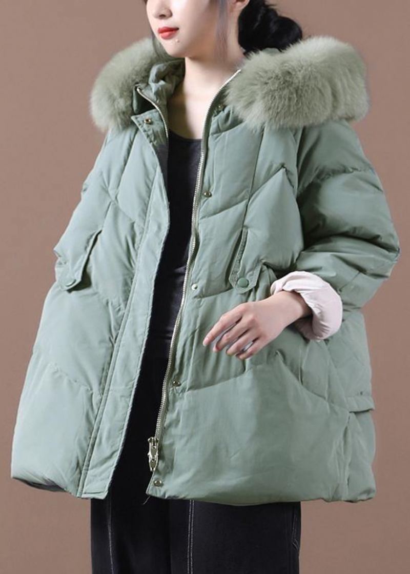 Manteau D'hiver Chaud Vert Décontracté Grande Taille Parka À Capuche Et Col En Fourrure - Doudounes femmes