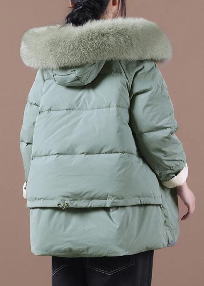 Manteau D'hiver Chaud Vert Décontracté Grande Taille Parka À Capuche Et Col En Fourrure - Doudounes femmes