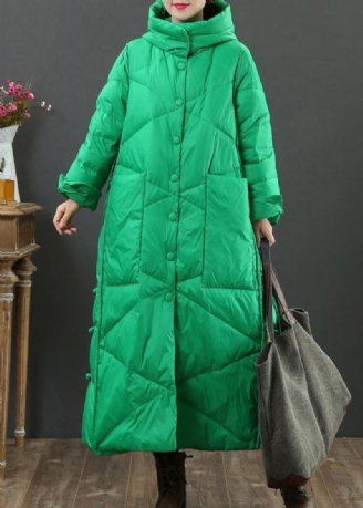 Manteau D'hiver Chaud Vert Fin Doudoune Surdimensionnée À Capuche Boutonnée Pour Femmes