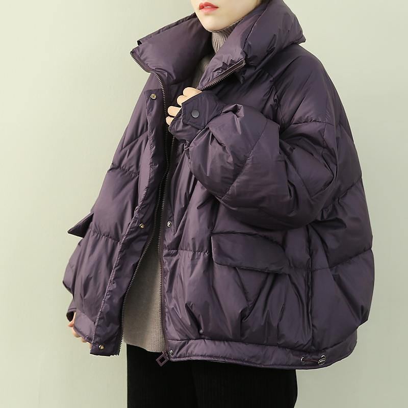 Manteau D'hiver Chaud Violet De Luxe Grande Taille Col Montant De Neige Fermeture Éclair Vêtements D'extérieur Fins