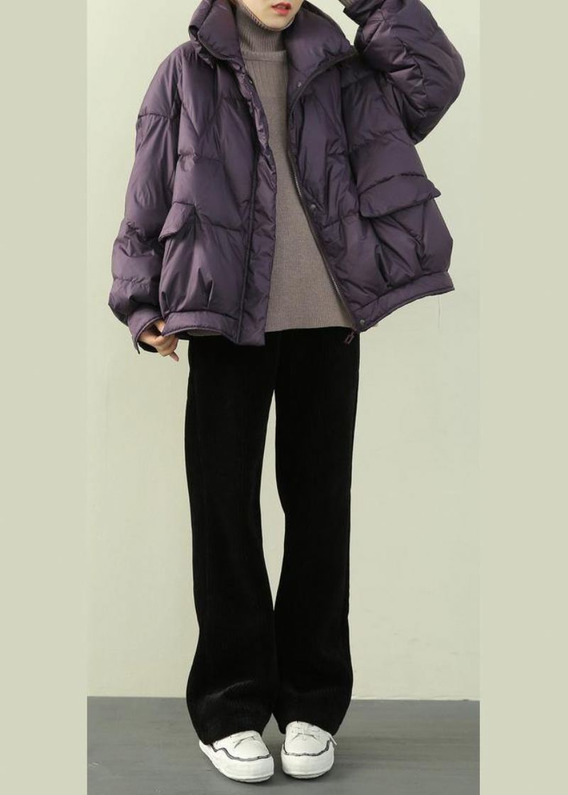 Manteau D'hiver Chaud Violet De Luxe Grande Taille Col Montant De Neige Fermeture Éclair Vêtements D'extérieur Fins - Violet