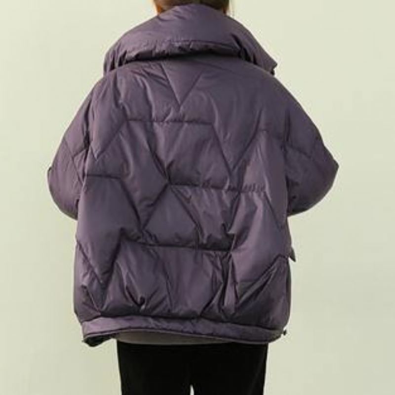 Manteau D'hiver Chaud Violet De Luxe Grande Taille Col Montant De Neige Fermeture Éclair Vêtements D'extérieur Fins - Violet