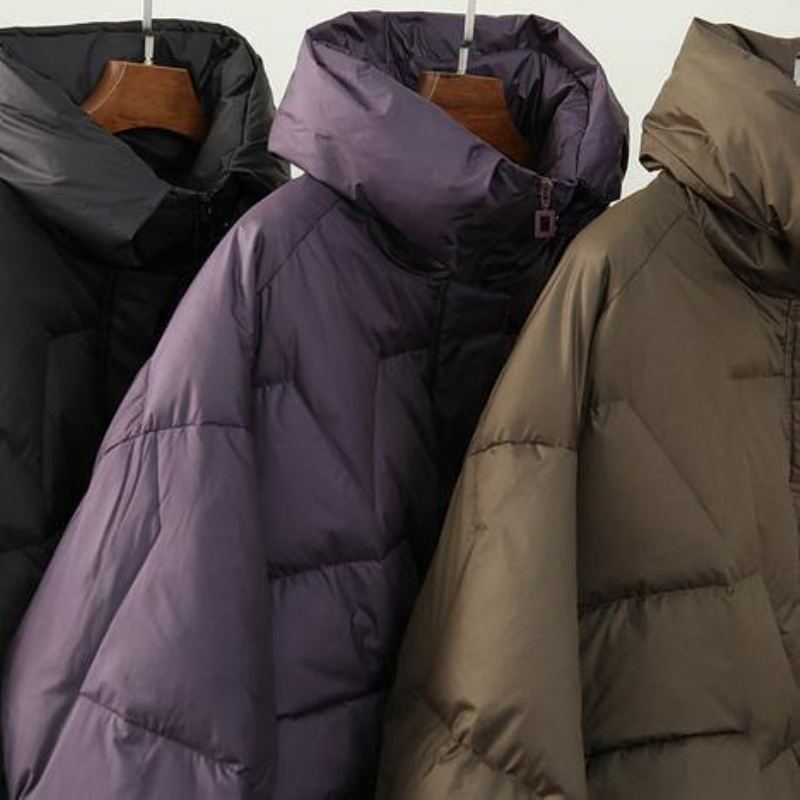 Manteau D'hiver Chaud Violet De Luxe Grande Taille Col Montant De Neige Fermeture Éclair Vêtements D'extérieur Fins - Violet