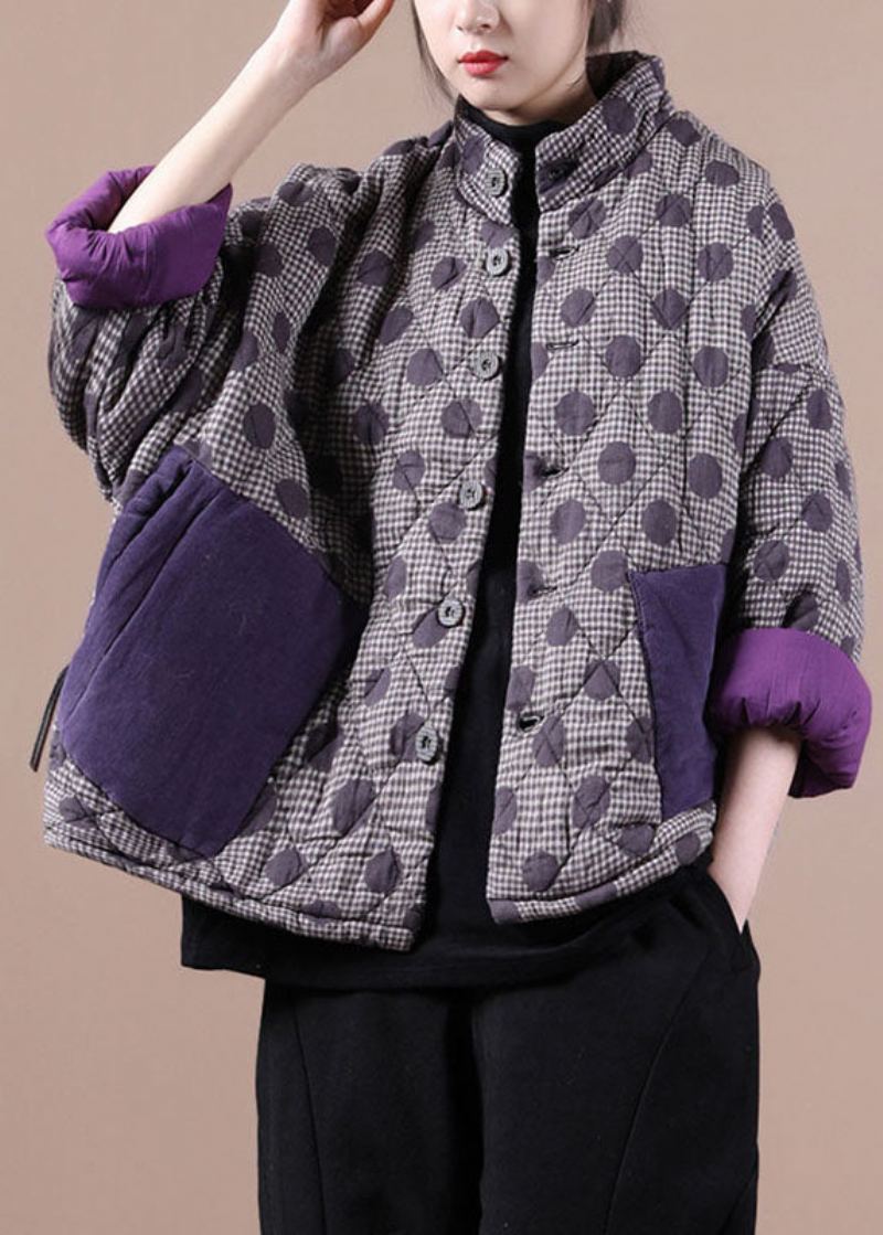 Manteau D'hiver En Coton À Boutons Amples Violet De Luxe