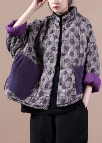 Manteau D'hiver En Coton À Boutons Amples Violet De Luxe