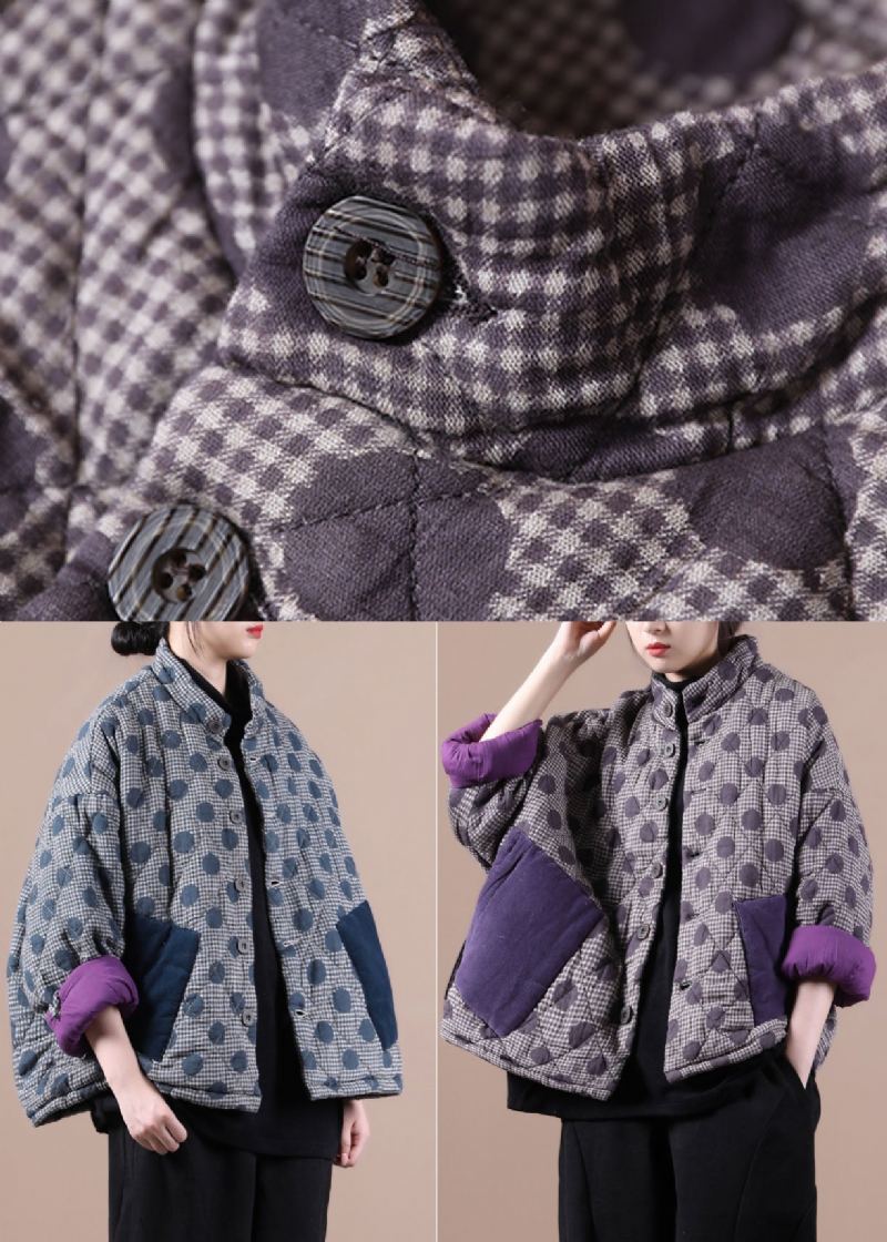 Manteau D'hiver En Coton À Boutons Amples Violet De Luxe - Violet