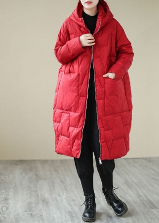 Manteau D'hiver Décontracté En Coton Fin Épais Avec Fermeture Éclair Rouge