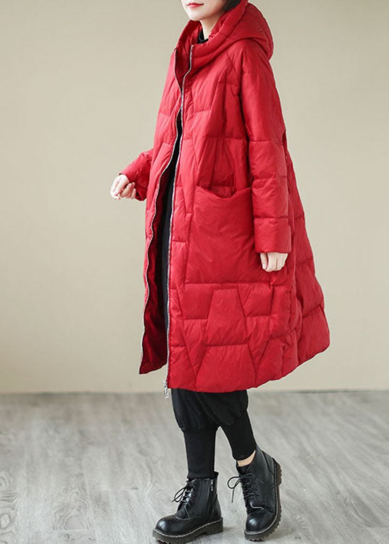 Manteau D'hiver Décontracté En Coton Fin Épais Avec Fermeture Éclair Rouge - Rouge