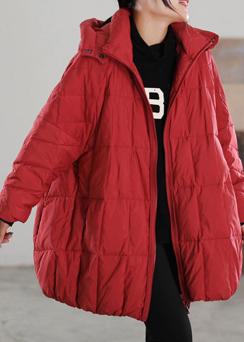 Manteau D'hiver En Duvet De Canard Amovible Avec Bouton Zippé Rouge Décontracté - Rouge