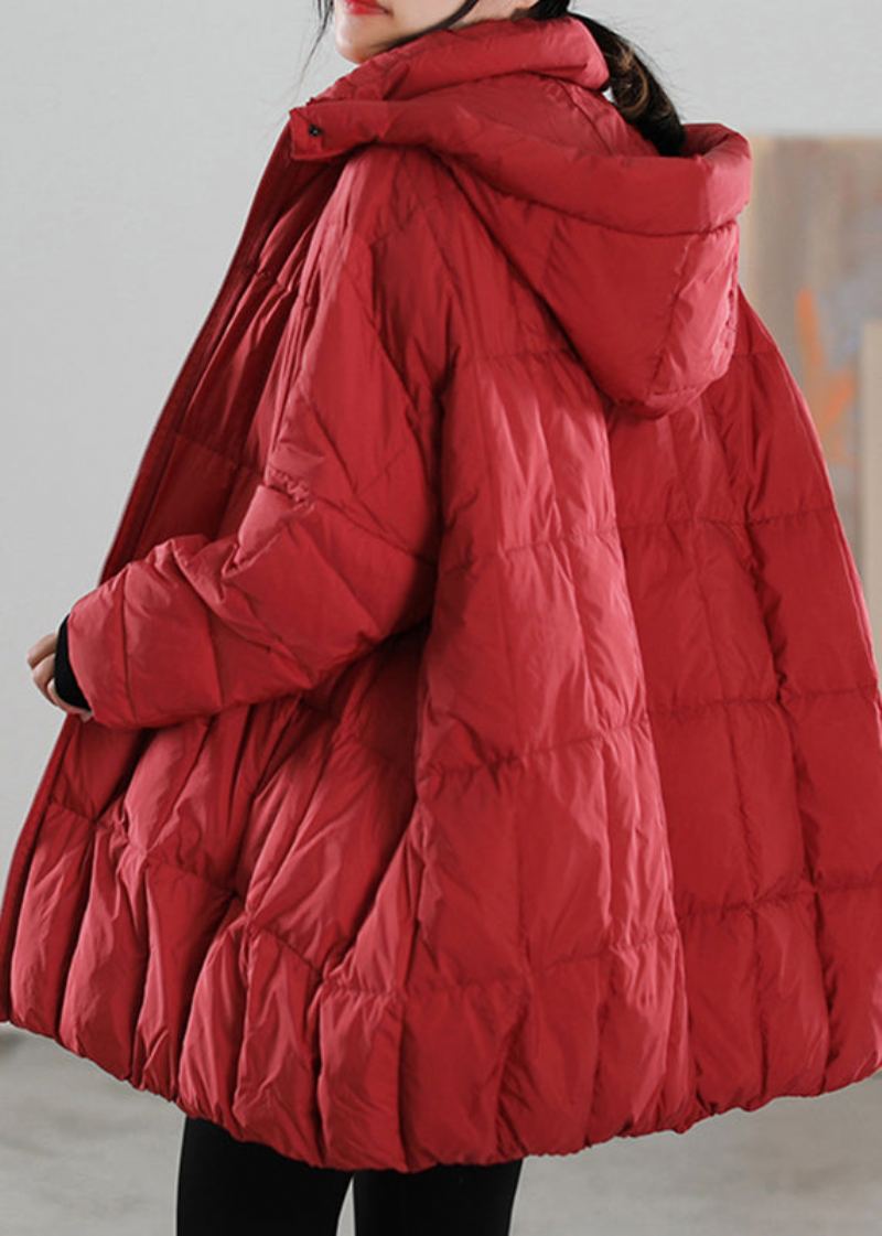 Manteau D'hiver En Duvet De Canard Amovible Avec Bouton Zippé Rouge Décontracté - Rouge