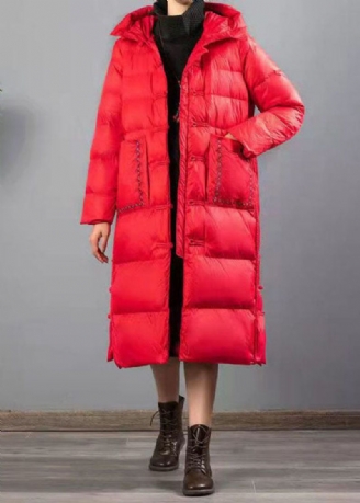 Manteau D'hiver En Duvet De Canard Avec Boutons Brodés Rouges Faits À La Main