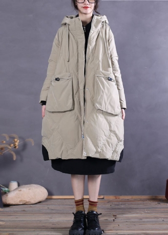 Manteau D'hiver En Duvet De Canard Avec Poches À Capuche Art Khaki