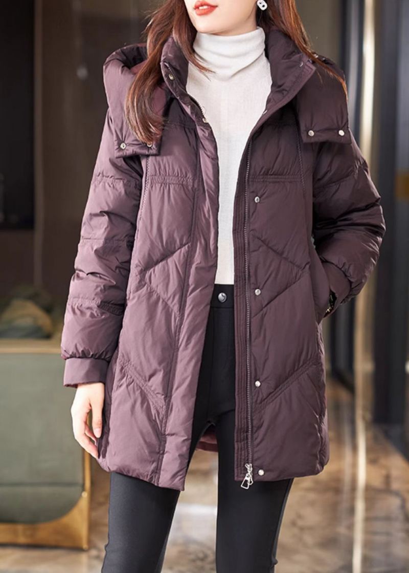 Manteau D'hiver En Duvet De Canard Chaud À Capuche Violet Bohème - Doudounes femmes