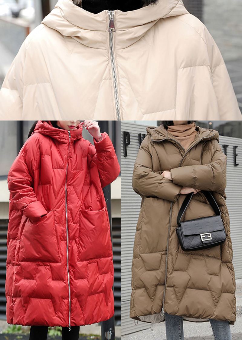 Manteau D'hiver En Duvet De Canard Décontracté Avec Poches En Chocolat Diy - Rouge