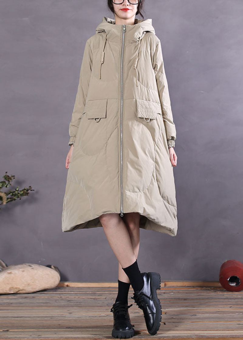 Manteau D'hiver En Duvet De Canard Pour Femme Kaki Avec Cordon De Serrage Capuche - Doudounes femmes