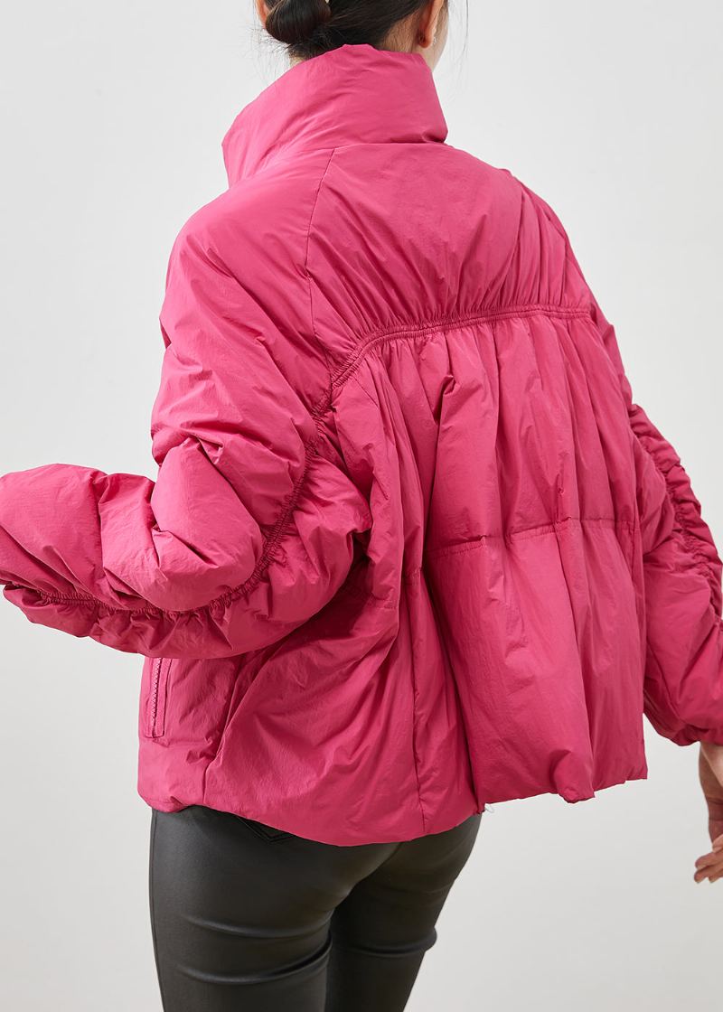 Manteau D'hiver En Duvet De Canard Froissé À Fermeture Éclair Rose Élégant - Doudounes femmes