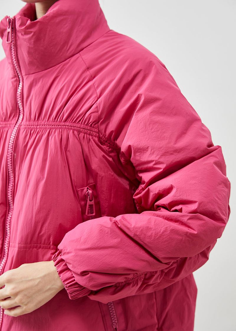 Manteau D'hiver En Duvet De Canard Froissé À Fermeture Éclair Rose Élégant - Doudounes femmes