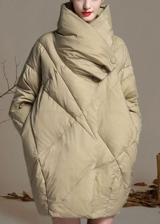 Manteau D'hiver En Duvet De Canard Kaki À Col Claudine Et Boutons De Grande Taille