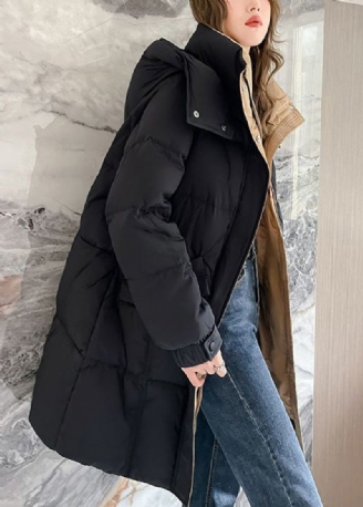 Manteau D'hiver En Duvet De Canard Noir Avec Poches Zippées Et De Grande Taille