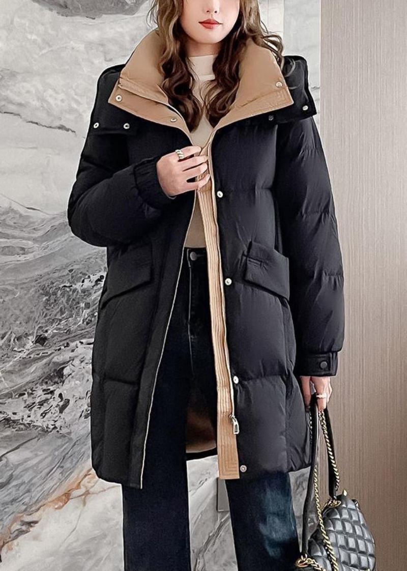 Manteau D'hiver En Duvet De Canard Noir Avec Poches Zippées Et De Grande Taille - Doudounes femmes