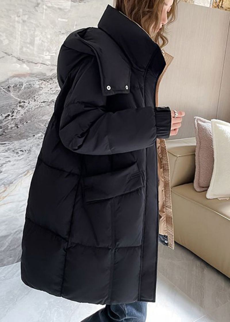 Manteau D'hiver En Duvet De Canard Noir Avec Poches Zippées Et De Grande Taille - Doudounes femmes