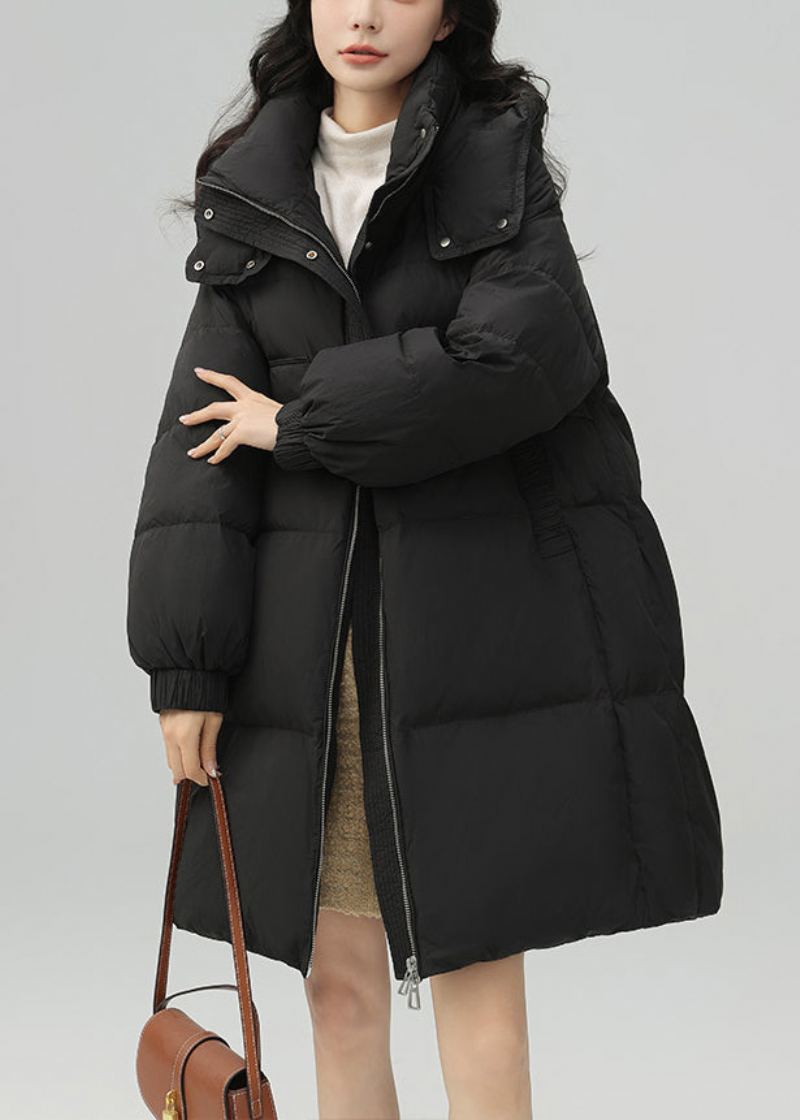 Manteau D'hiver En Duvet De Canard Noir Avec Poches Zippées Grande Taille Patchwork - Doudounes femmes