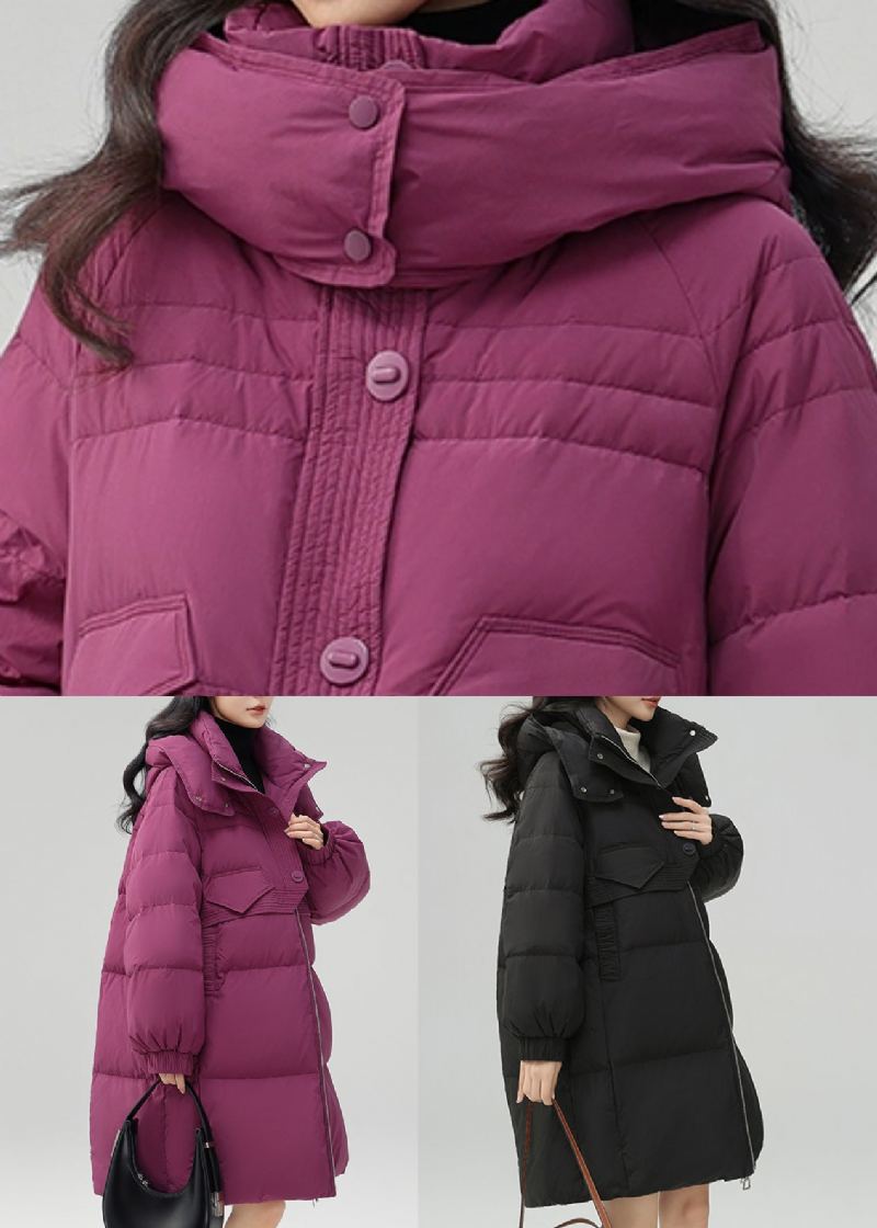 Manteau D'hiver En Duvet De Canard Noir Avec Poches Zippées Grande Taille Patchwork - Doudounes femmes