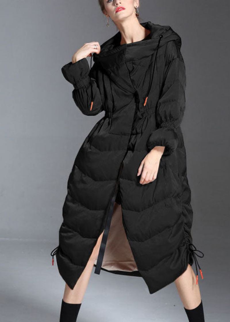 Manteau D'hiver En Duvet De Canard Noir À Capuche Avec Cordon De Serrage Coupe Slim Tendance