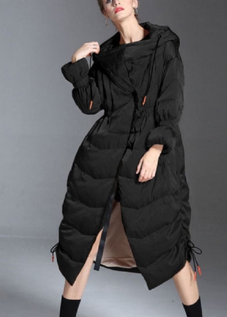 Manteau D'hiver En Duvet De Canard Noir À Capuche Avec Cordon De Serrage Coupe Slim Tendance