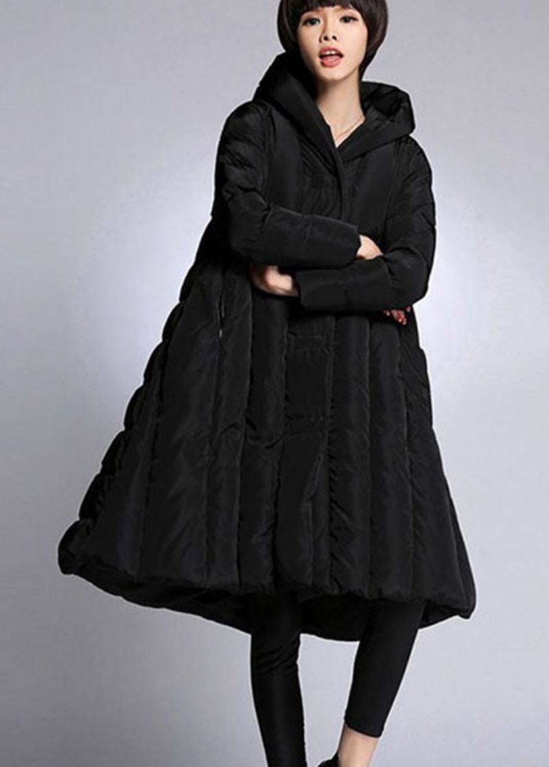 Manteau D'hiver En Duvet De Canard Noir À Capuche Et Poches Tendance - Doudounes femmes