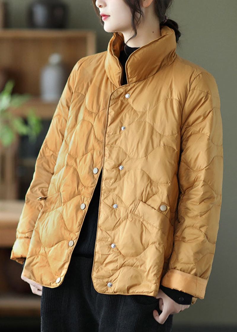 Manteau D'hiver En Duvet De Canard Orange Avec Col Montant Et Boutons Amples - Kaki