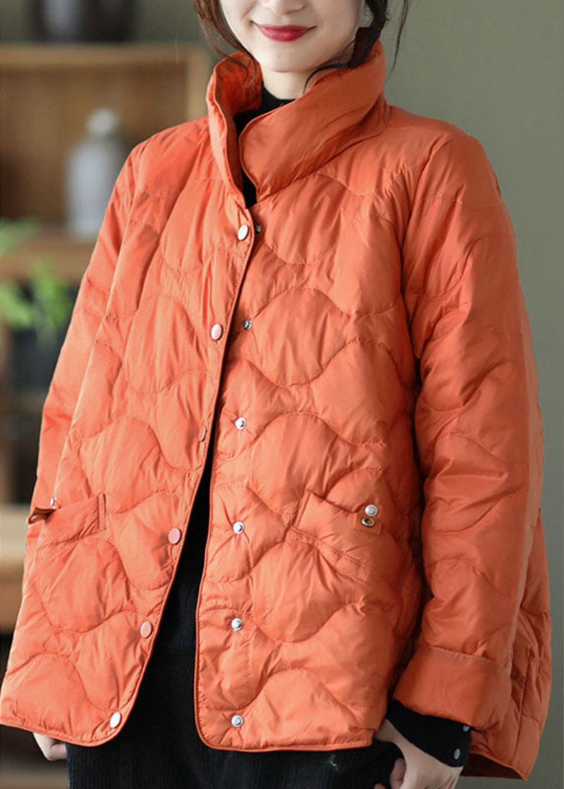 Manteau D'hiver En Duvet De Canard Orange Avec Col Montant Et Boutons Amples - Kaki