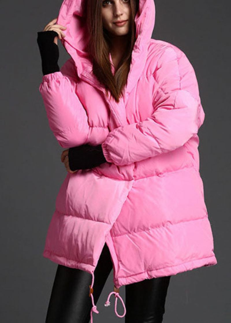 Manteau D'hiver En Duvet De Canard Rose À Capuche Et Cordon De Serrage De Grande Taille