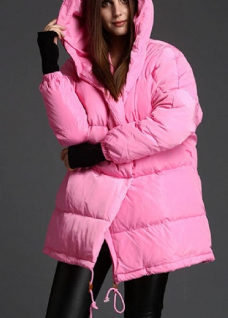 Manteau D'hiver En Duvet De Canard Rose À Capuche Et Cordon De Serrage De Grande Taille