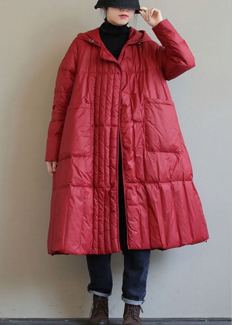 Manteau D'hiver En Duvet De Canard Rouge À Capuche Et Fermeture Éclair Circle - Rouge