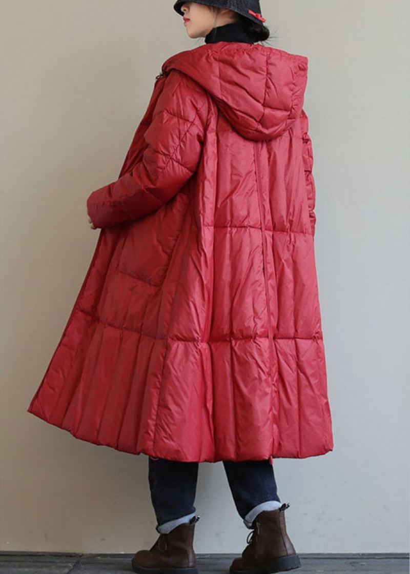 Manteau D'hiver En Duvet De Canard Rouge À Capuche Et Fermeture Éclair Circle - Rouge