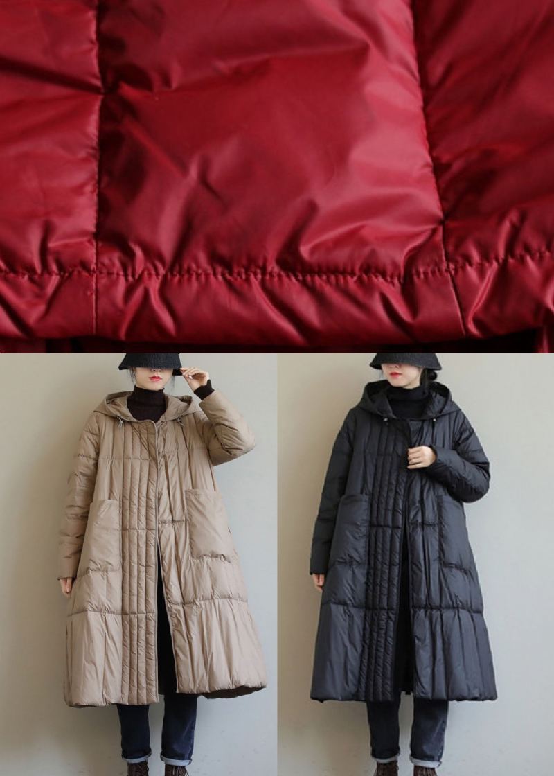 Manteau D'hiver En Duvet De Canard Rouge À Capuche Et Fermeture Éclair Circle - Rouge