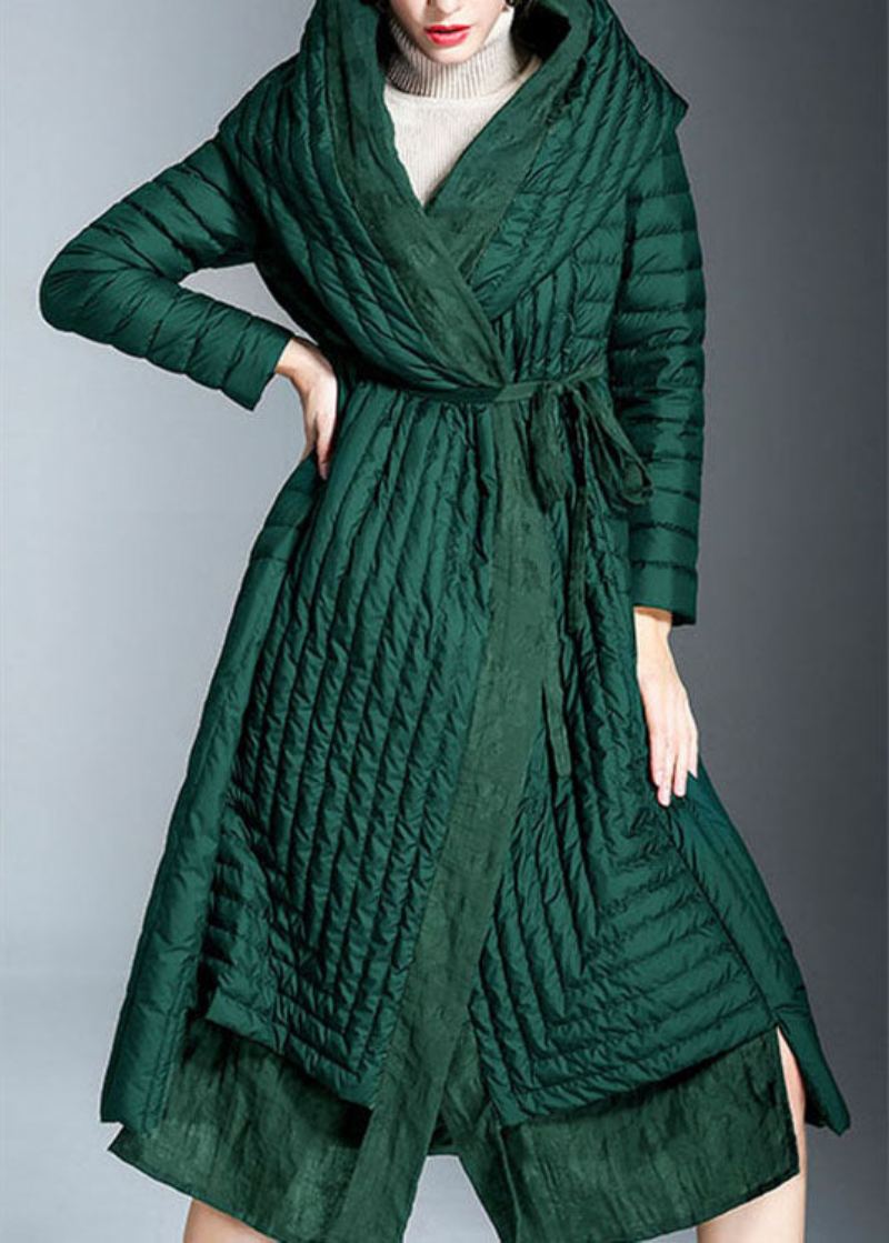 Manteau D'hiver En Duvet De Canard Vert Chic Avec Poches Imprimées