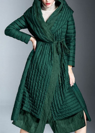 Manteau D'hiver En Duvet De Canard Vert Chic Avec Poches Imprimées