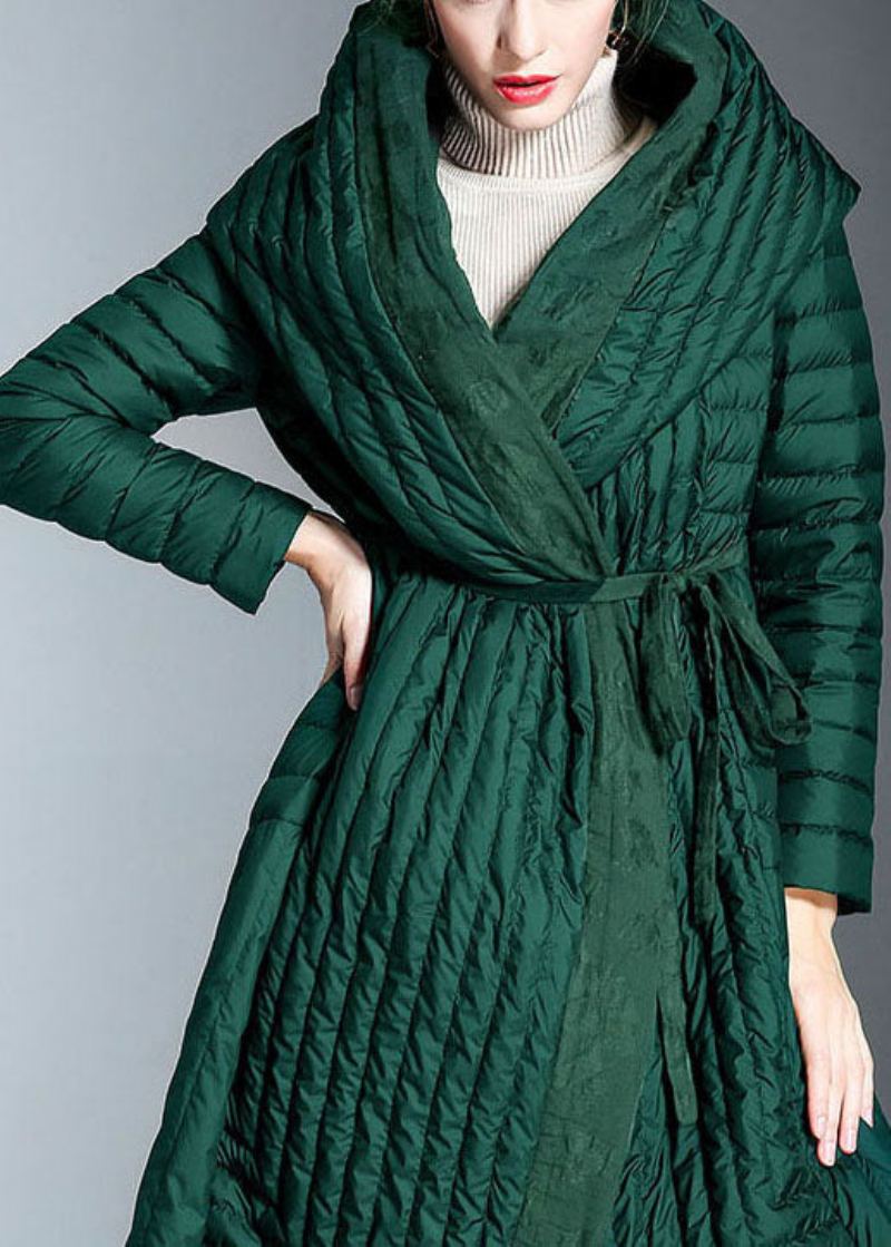 Manteau D'hiver En Duvet De Canard Vert Chic Avec Poches Imprimées - Vert