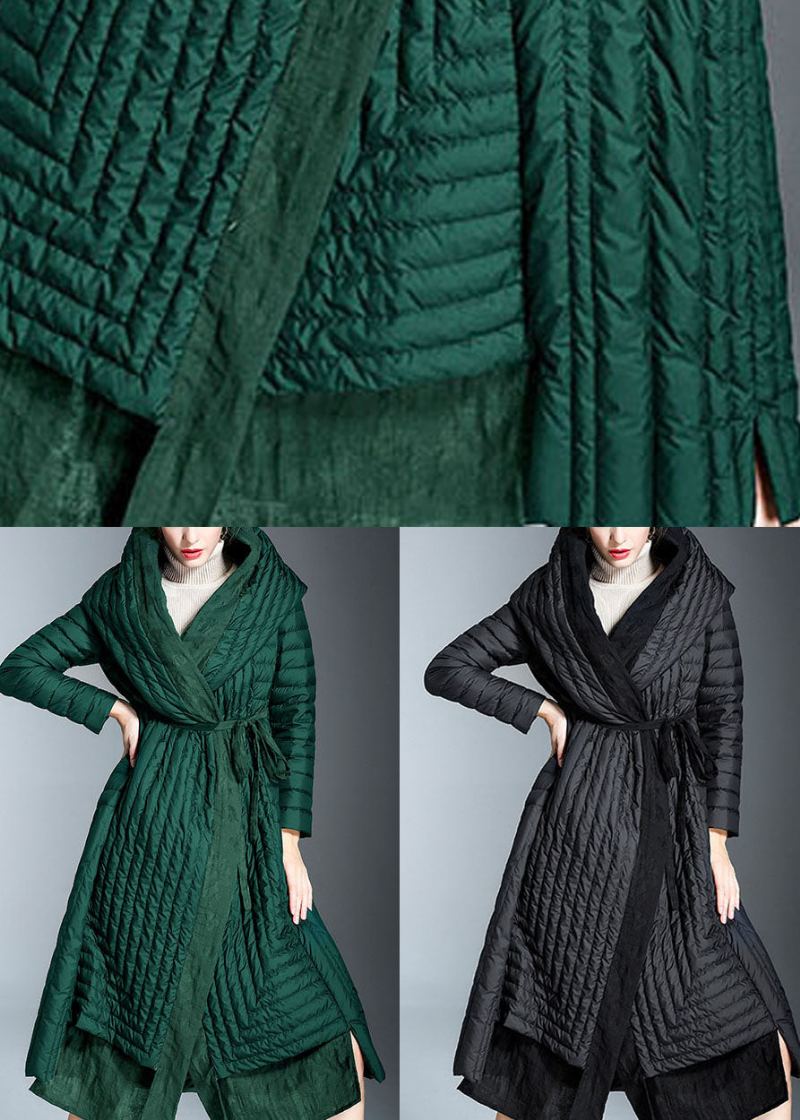 Manteau D'hiver En Duvet De Canard Vert Chic Avec Poches Imprimées - Vert