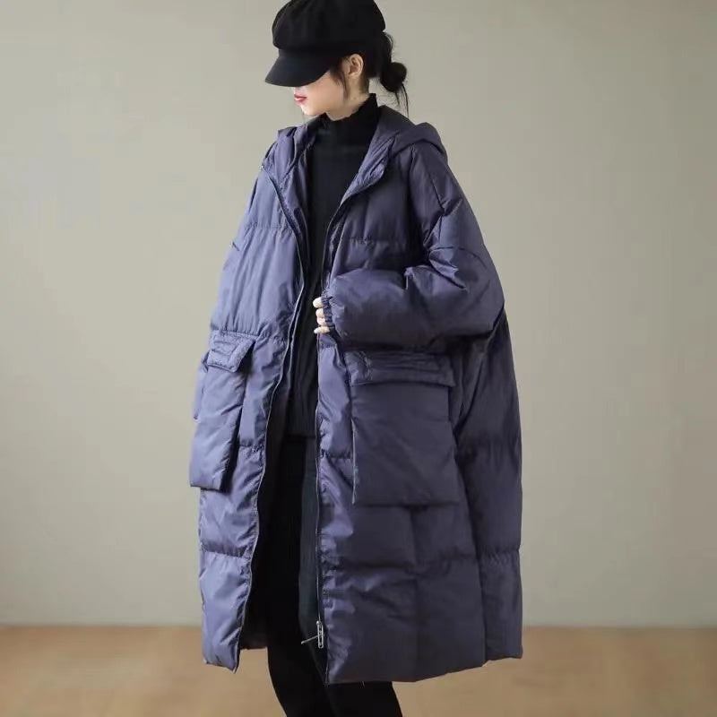 Manteau D'hiver En Duvet Vert À Capuche Et Poches Zippées Grande Taille Manches Longues - Doudounes femmes