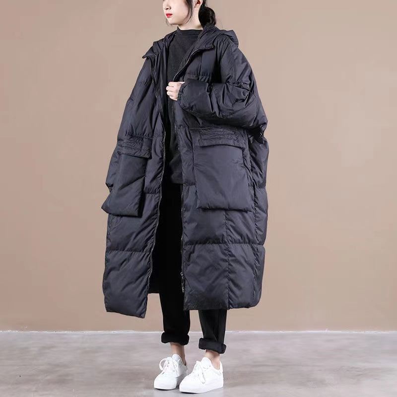 Manteau D'hiver En Duvet Vert À Capuche Et Poches Zippées Grande Taille Manches Longues - Doudounes femmes