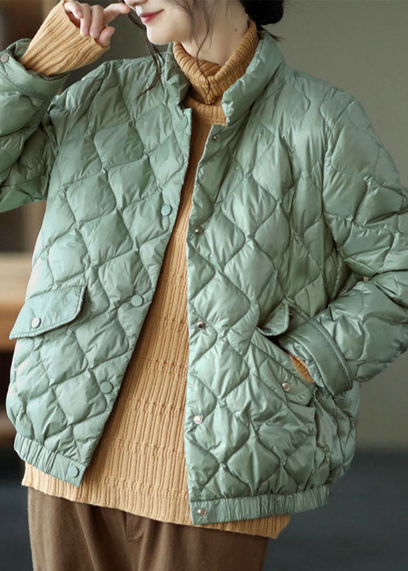 Manteau D'hiver En Duvet Vert Clair De Luxe Avec Poches Et Boutons