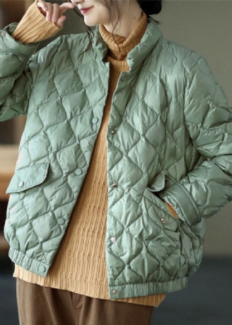 Manteau D'hiver En Duvet Vert Clair De Luxe Avec Poches Et Boutons