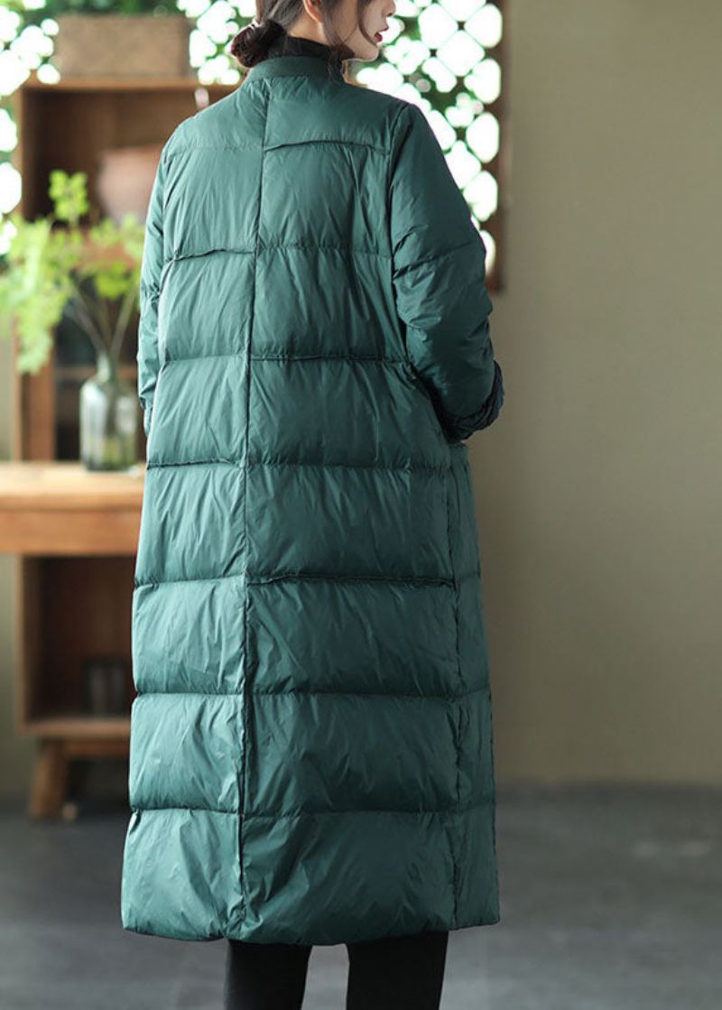 Manteau D'hiver En Duvet Vert De Luxe Avec Poches À Boutons Et Col Montant - Doudounes femmes