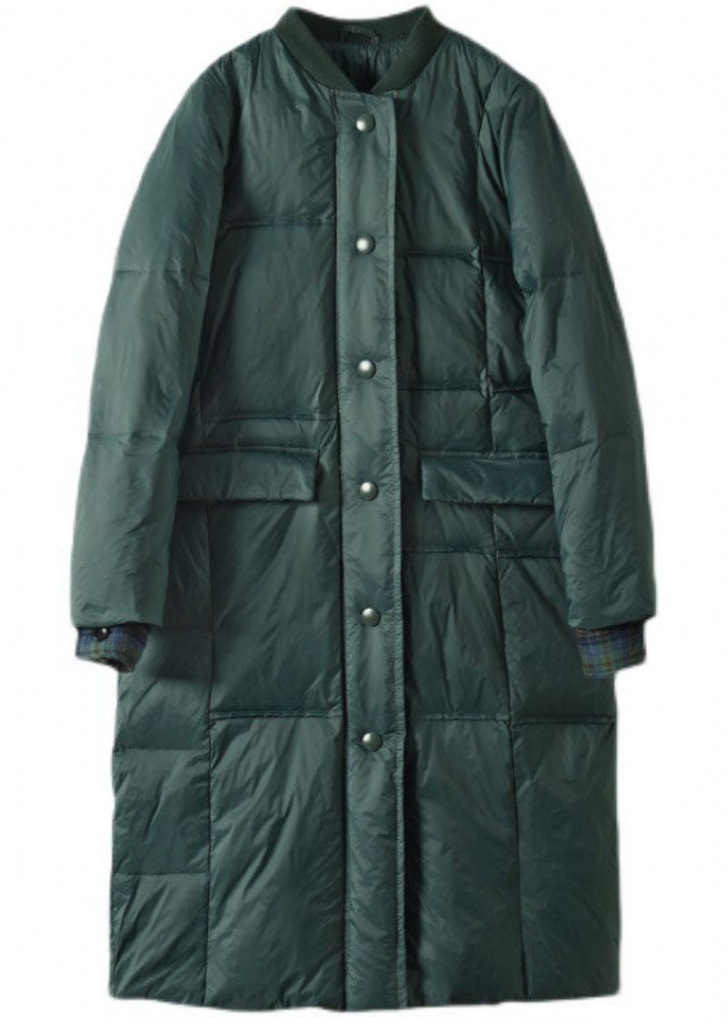 Manteau D'hiver En Duvet Vert De Luxe Avec Poches À Boutons Et Col Montant - Doudounes femmes